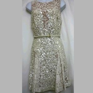 ELIE SAAB Ivory SEQUINED COCKTAIL DRESS